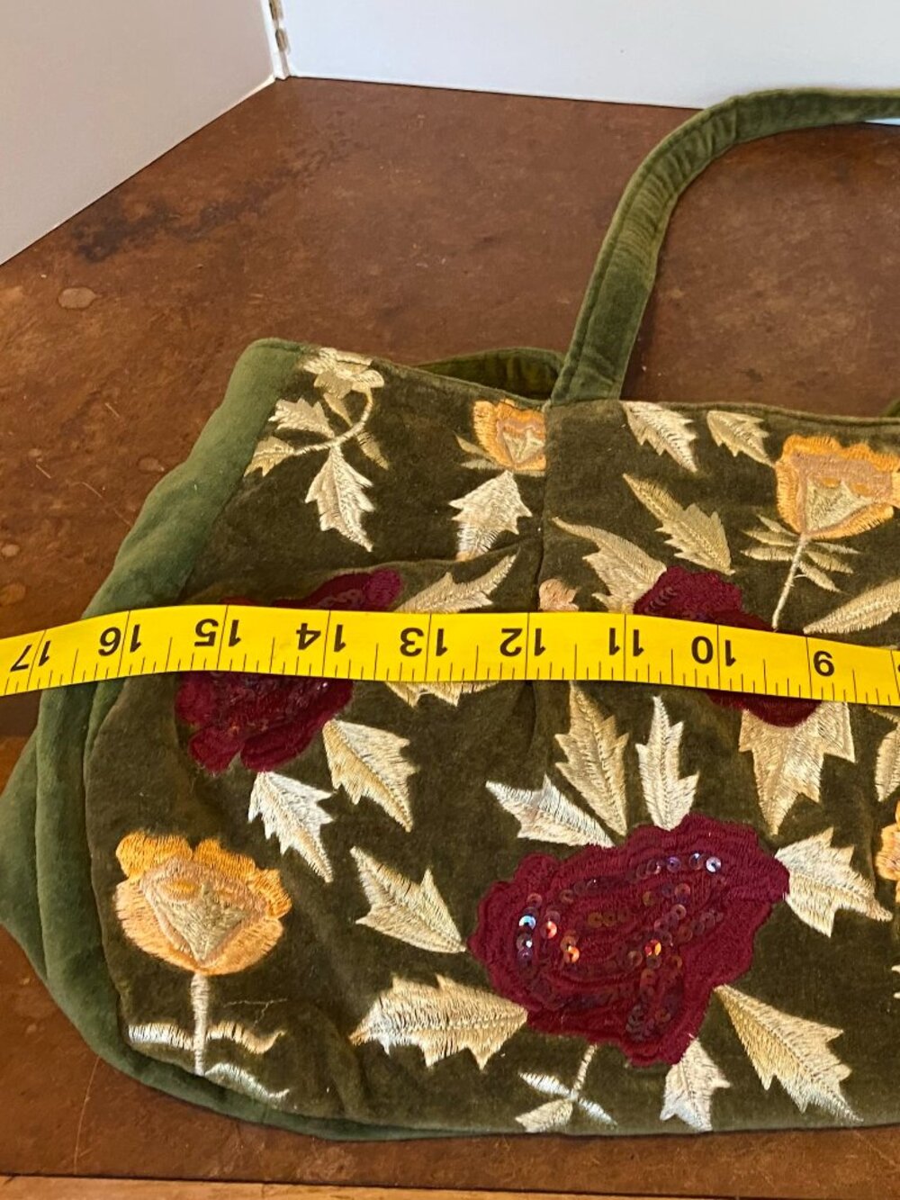 Alexia Crawford New York Green Velvet Burnt Out Shoulder Bag Purse Flowers Boho - Picture 8 of 10